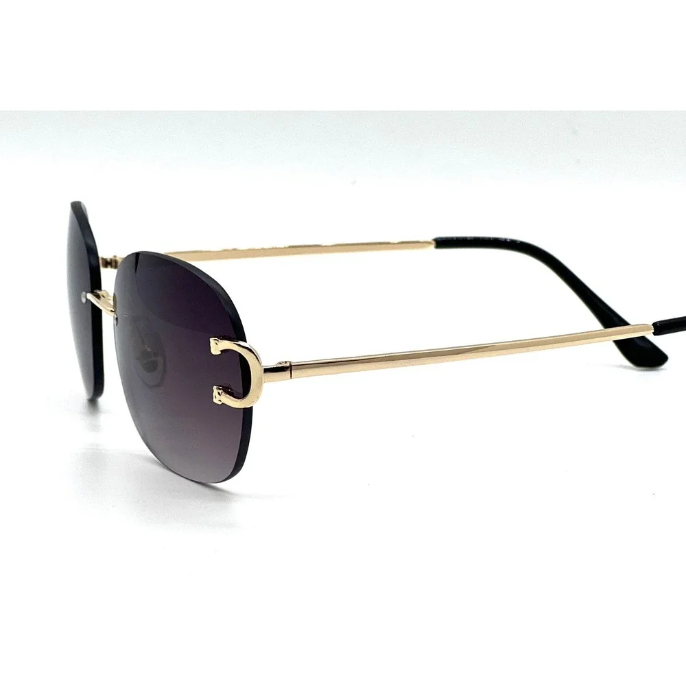 Classic Elegant Modern Sophisticated SUNGLASSES Rimless Gold Frame Black Lens‎